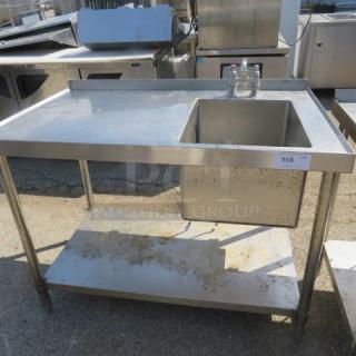 One Stainless Steel Table With A Sink, Faucet, And SS Under Shelf. 48X30X37