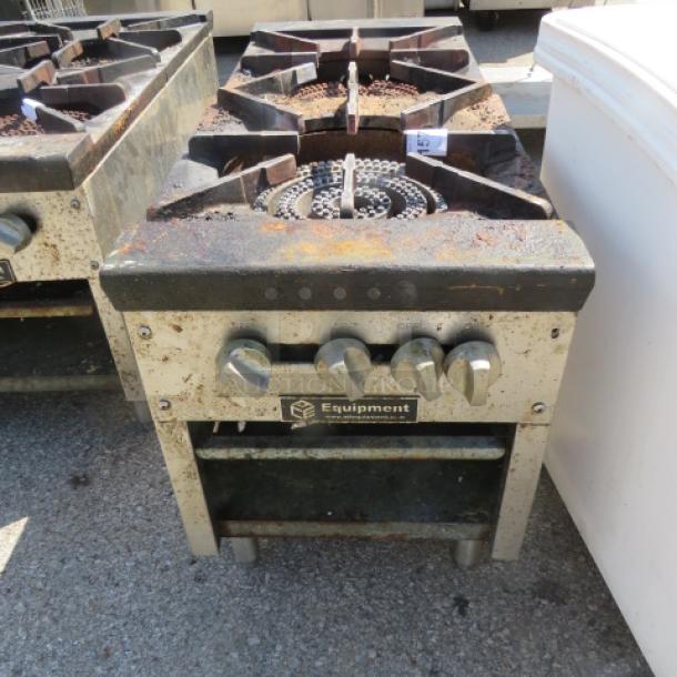 One GSW Double Burner Natural Gas Stock Pot Range. WORKING WHEN REMOVED. Model# AESP2-3R24NG. 48X30X37 - Image 1 of 1