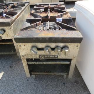 One GSW Double Burner Natural Gas Stock Pot Range. WORKING WHEN REMOVED. Model# AESP2-3R24NG. 48X30X37