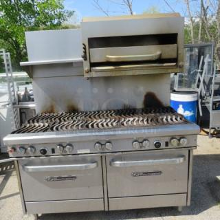 One WORKING Southbend 10 Burner Range With Wavy Grates, A Salamander, And Stainless Steel Over Shelf. Model# 4602DD. 61X35X74. $11,098.00.