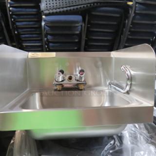 One NEW Stainless Steel Advance Tabco Hand Sink With R/L And Back Splash, And Faucet. #7-PS-EC-SP. 17X16X12