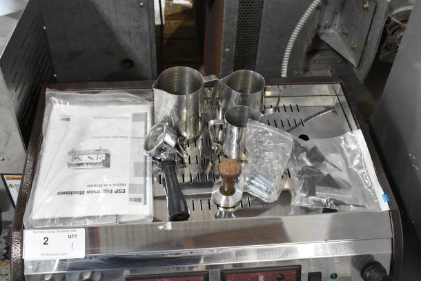 BRAND NEW SCRATCH AND DENT! Cecilware Venezia ESP2 Stainless Steel Commercial Countertop 2 Group Espresso Machine w/ 2 Portafilters and 2 Steam Wands. 220-240 Volts, 1 Phase. - Image 2 of 11