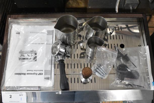BRAND NEW SCRATCH AND DENT! Cecilware Venezia ESP2 Stainless Steel Commercial Countertop 2 Group Espresso Machine w/ 2 Portafilters and 2 Steam Wands. 220-240 Volts, 1 Phase. - Image 3 of 11