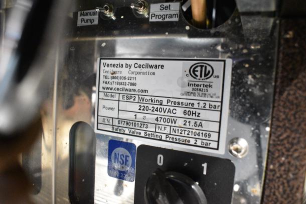 BRAND NEW SCRATCH AND DENT! Cecilware Venezia ESP2 Stainless Steel Commercial Countertop 2 Group Espresso Machine w/ 2 Portafilters and 2 Steam Wands. 220-240 Volts, 1 Phase. - Image 11 of 11