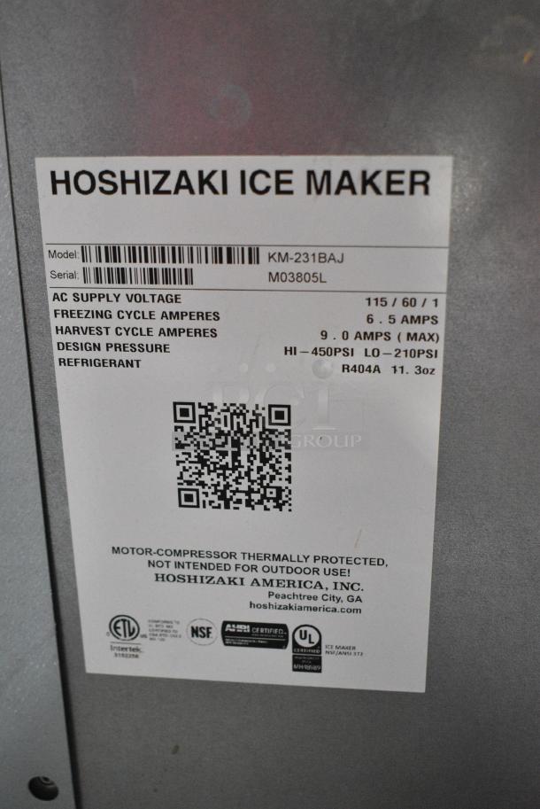 BRAND NEW SCRATCH AND DENT! 2022 Hoshizaki KM-231BAJ Stainless Steel Commercial Ice Head on Commercial Ice Bin. 115 Volts, 1 Phase. - Image 8 of 8