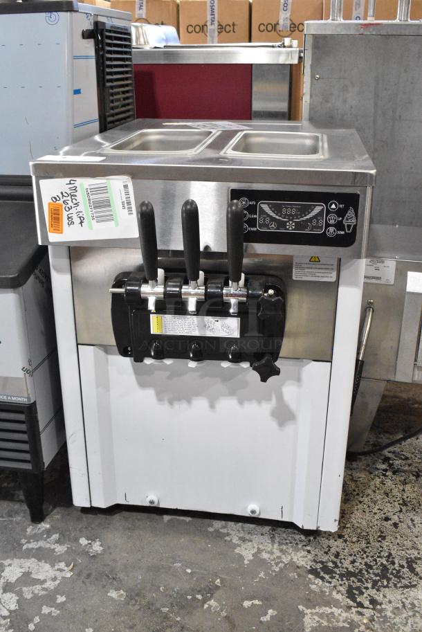 BRAND NEW SCRATCH AND DENT!  Vevor D520S Stainless Steel Commercial Countertop Air Cooled 2 Flavor w/ Twist Soft Serve Ice Cream Machine. 115 Volts, 1 Phase. - Image 1 of 8