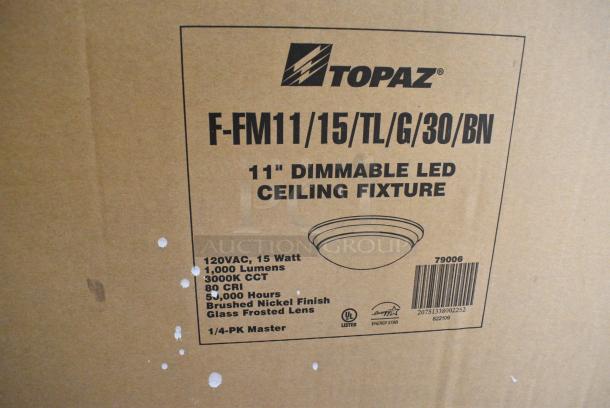 BRAND NEW SCRATCH AND DENT! Box of 4 Topaz F-FM11/15/TL/G/30/BN 11″ LED Dimmable Ceiling Light, Brushed Nickel - Image 6 of 6