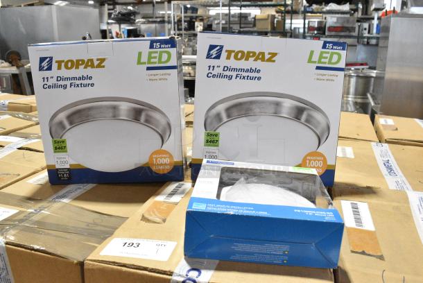 3 BRAND NEW SCRATCH AND DENT! Items Including 2 Topaz 11" Dimmable Ceiling Fixture and Progress Lighting Mini Flushmount Light. 3 Times Your Bid! - Image 1 of 8