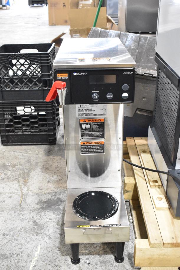 BRAND NEW SCRATCH AND DENT! 2024 Bunn SINGLE AXIOM 15 Stainless Steel Commercial Countertop Single 1 Gallon Coffee Brewer with Portable Server and Hot Water Dispenser. 120 Volts, 1 Phase. - Image 1 of 10