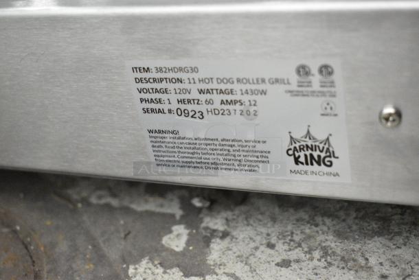 BRAND NEW SCRATCH AND DENT! 2023 Carnival King 382HDRG30 Stainless Steel Commercial Countertop 30 Hot Dog Roller Grill with 11 Rollers. 120 Volts, 1 Phase. Tested and Working! - Image 6 of 6