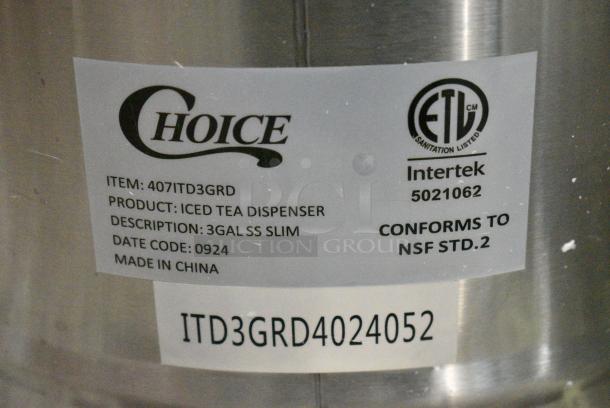 BRAND NEW SCRATCH AND DENT! 2024 Choice 407ITD3GRD ITD3-GRD 3 Gallon Round Iced Tea Dispenser - Image 8 of 8