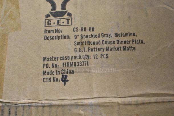 BRAND NEW SCRATCH AND DENT! Box of GET CS-90-GR Pottery Market 9" Matte Speckled Gray Melamine Coupe Dinner Plate - Image 5 of 5