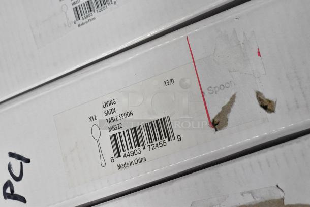 13 BRAND NEW SCRATCH AND DENT! Boxes of Silverware Including 2 Sola MB324 Living Satin 9" 18/10 Stainless Steel Extra Heavy Weight Table Knife by Arc Cardinal - 12/Case, 2 Sola MB323 Living Satin 8 1/8" 18/10 Stainless Steel Extra Heavy Weight Table Fork by Arc Cardinal - 12/Case, 3 Sola MB327 Living Satin 7 3/8" 18/10 Stainless Steel Extra Heavy Weight Dessert Fork by Arc Cardinal - 12/Case, 2 Sola MB326 Living Satin 7 3/8" 18/10 Stainless Steel Extra Heavy Weight Dessert Spoon by Arc Cardinal - 12/Case, 2 Sola MB322 Living Satin 8 1/8" 18/10 Stainless Steel Extra Heavy Weight Tablespoon / Serving Spoon by Arc Cardinal - 12/Case, 2 Sola MB337 Living Satin 7 1/8" 18/10 Stainless Steel Extra Heavy Weight Bouillon Spoon by Arc Cardinal - 12/Case. 13 Times Your Bid! - Image 8 of 15