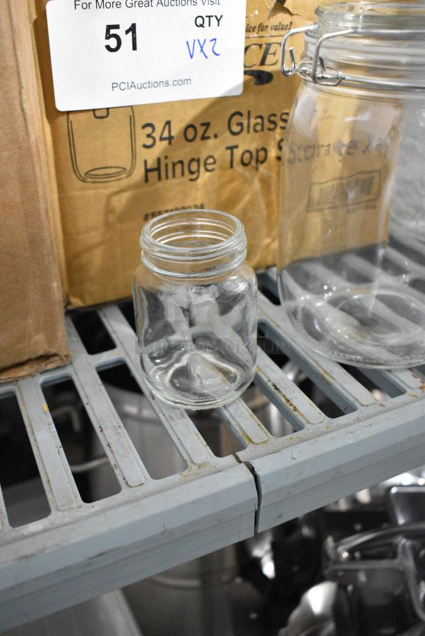 2  BRAND NEW SCRATCH AND DENT! Boxes Including 5537107 Acopa Rustic Charm 5 oz. Mini Mason Jar - 12/Case and 553100034 Choice 34 oz. Hinge Top Glass Storage Jar - 4/Pack. 2 Times Your Bid! - Image 3 of 8