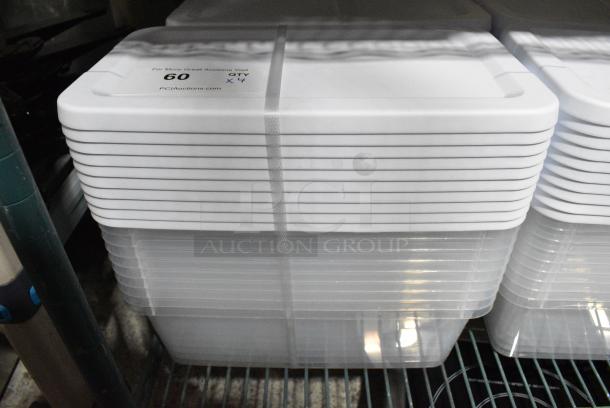 4 BRAND NEW SCRATCH AND DENT! Sets of 10 Clear Poly Bins w/ White Lids. 4 Times Your Bid! - Image 1 of 2