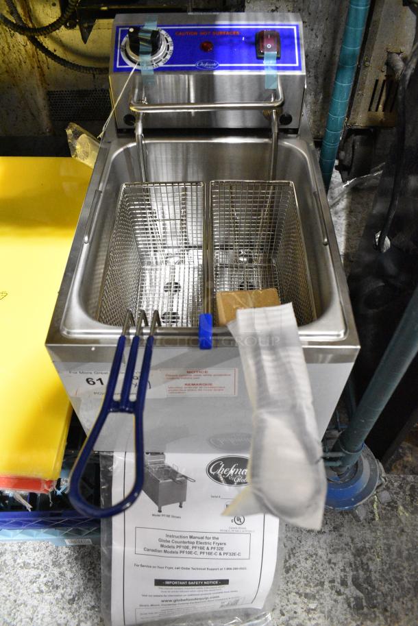 BRAND NEW SCRATCH AND DENT! Globe PF16E Stainless Steel Commercial Electric Powered Single Bay Fryer w/ Fry Basket. 208/240 Volts, 1 Phase. - Image 1 of 7