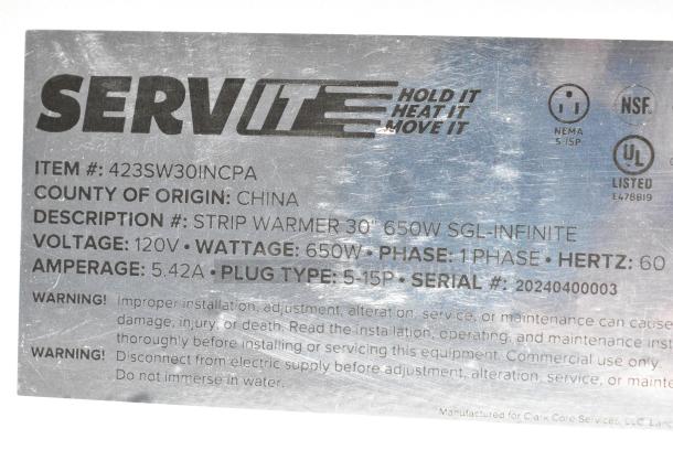 BRAND NEW SCRATCH AND DENT! 2024 ServIt 423SW30INCPA 30" Strip Warmer with Single Adjustable Infinite Control and Cord. 120 Volts, 1 Phase. - Image 5 of 9