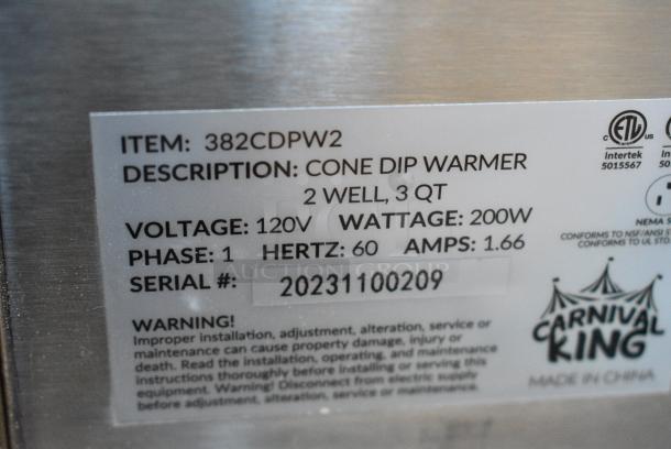 BRAND NEW SCRATCH AND DENT! 2023 Carnival King 382CDPW2 Stainless Steel 3 Qt. Double Cone Dip Warmer. 120 Volts, 1 Phase. - Image 6 of 7