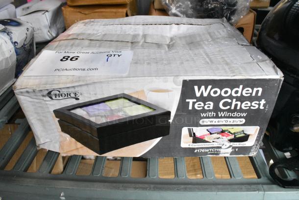 BRAND NEW SCRATCH AND DENT! Choice 176WTCH6 Choice Black Wood 6 Compartment Tea Chest with Window - Image 1 of 4