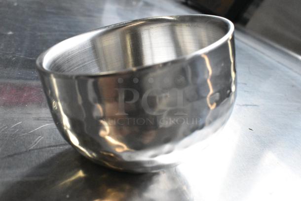 2 BRAND NEW SCRATCH AND DENT! Box of 6 American Metalcraft HDWS5 5 oz. Hammered Finish Double Wall Stainless Steel Angled Insulated Mini Serving Bowl. 2 Times  Your Bid! - Image 1 of 5