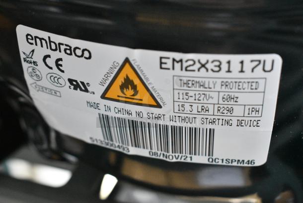 BRAND NEW SCRATCH AND DENT! Embraco EM2X3117U Compressor. 115-127 Volts, 1 Phase. - Image 4 of 4