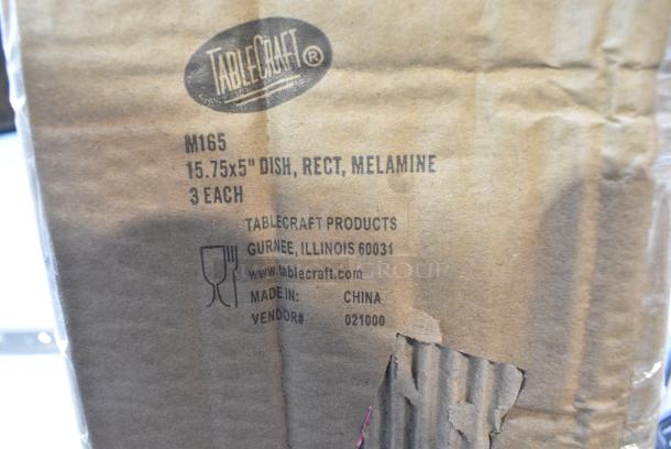 3 BRAND NEW SCRATCH AND DENT! Box of 3 Tablecraft M165 Frostone 15 3/4" x 4 3/4" White Rectangular Melamine Tray. 3 Times Your Bid! - Image 5 of 6