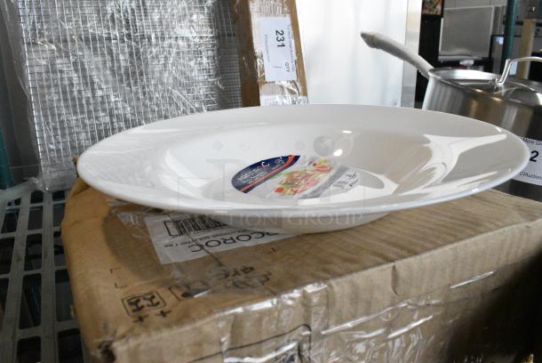 BRAND NEW SCRATCH AND DENT! Box of 12 Arcoroc N9405 Evolutions 11" White Round Opal Glass Pasta Plate by Arc Cardinal. - Image 2 of 6