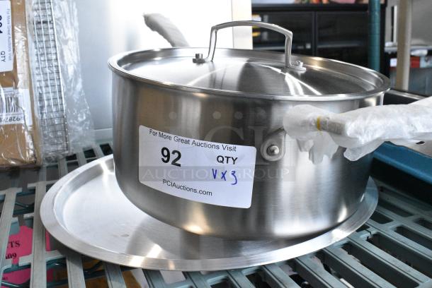 3 BRAND NEW SCRATCH AND DENT! Items Including Vigor 473TPLSCPAN7 SS3 Series 7 Qt. Tri-Ply Stainless Steel Sauce Pan with Cover and Helper Handle, 471SPC40 Choice 14 3/4" Aluminum Pot / Pan Cover. 3 Times Your Bid! - Image 1 of 5