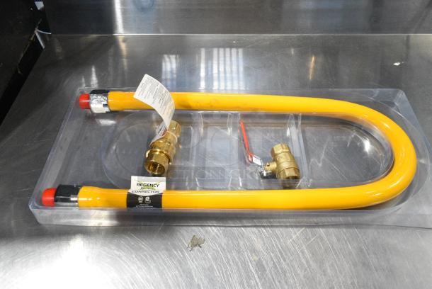 BRAND NEW SCRATCH AND DENT! Regency 600GKM3448 48" Mobile Gas Connector Hose Kit with 2 Elbows, Full Port Valve, Restraining Device, and Quick Disconnect - 3/4" - Image 1 of 4
