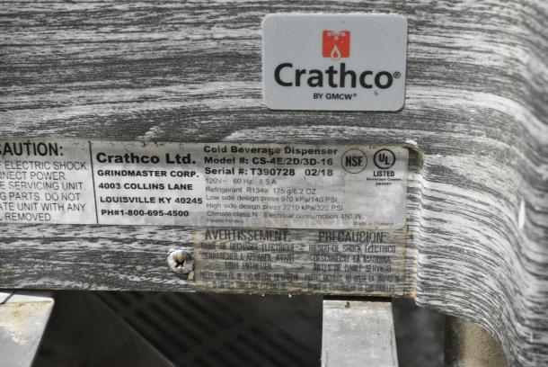2018 Crathco CS-4E/2D/3D-16 Stainless Steel Commercial Countertop 4 Hopper Refrigerated Beverage Machine. 120 Volts, 1 Phase. Tested and Powers On But Does Not Get Cold - Image 9 of 9