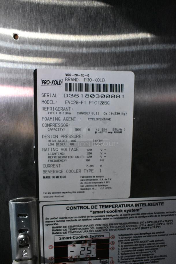 Pro Kold EVC20-F1 Stainless Steel Commercial Single Door Reach In Cooler Merchandiser on Commercial Casters. 115 Volts, 1 Phase. Tested and Powers On But Does Not Get Cold - Image 10 of 10