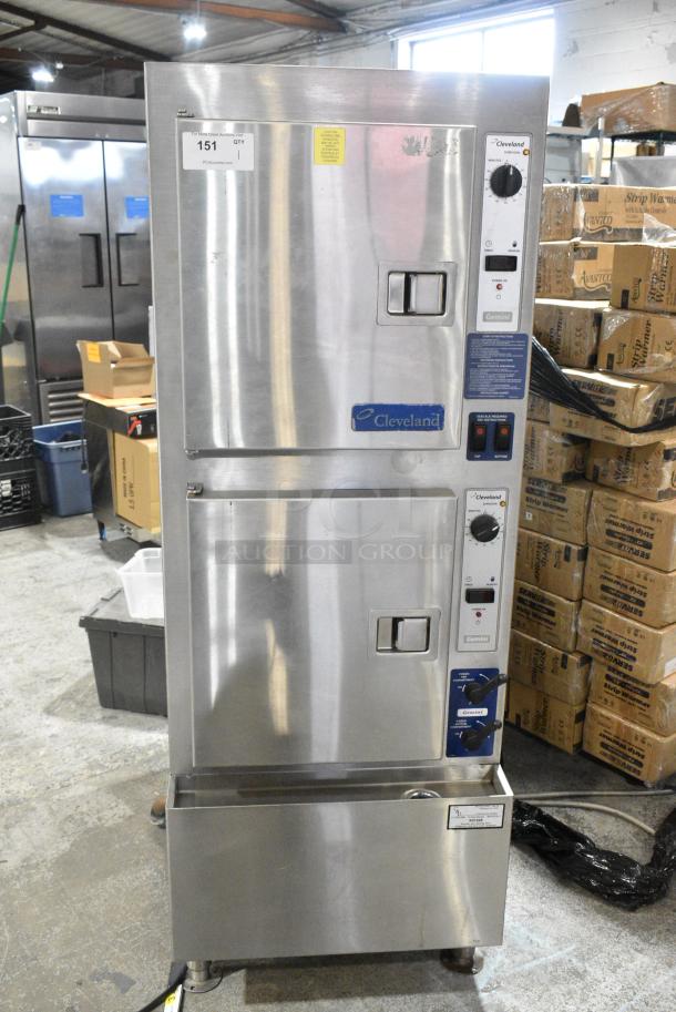 Cleveland 24CGA10.2 Gemini Stainless Steel Commercial Natural Gas Powered 2 Deck Stem Cabinet. 72,000 BTU. - Image 1 of 8