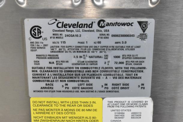 Cleveland 24CGA10.2 Gemini Stainless Steel Commercial Natural Gas Powered 2 Deck Stem Cabinet. 72,000 BTU. - Image 8 of 8