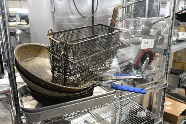 ALL ONE MONEY! Tier Lot of Various Items Including Metal Fry Baskets, Poly Bin and Skillets - Image 2 of 7