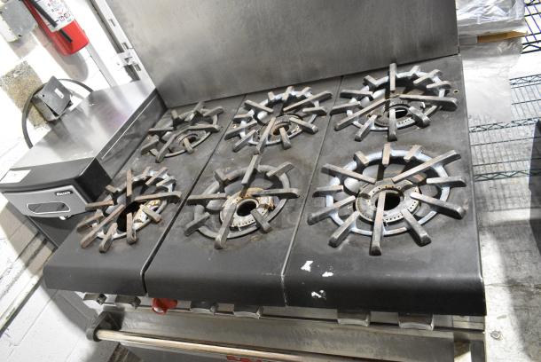 Vulcan 36L77R Stainless Steel Commercial Propane Gas Powered 6 Burner Range w/ Oven and Back Splash. - Image 3 of 7