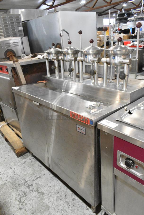 Vulcan VOB-4148G Stainless Steel Commercial Floor Style Propane Gas Powered 4 Kettle Tilting Kettle Stand. - Image 1 of 9