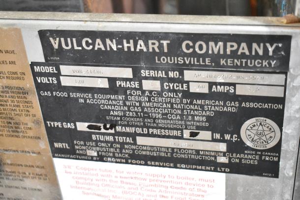 Vulcan VOB-4148G Stainless Steel Commercial Floor Style Propane Gas Powered 4 Kettle Tilting Kettle Stand. - Image 9 of 9
