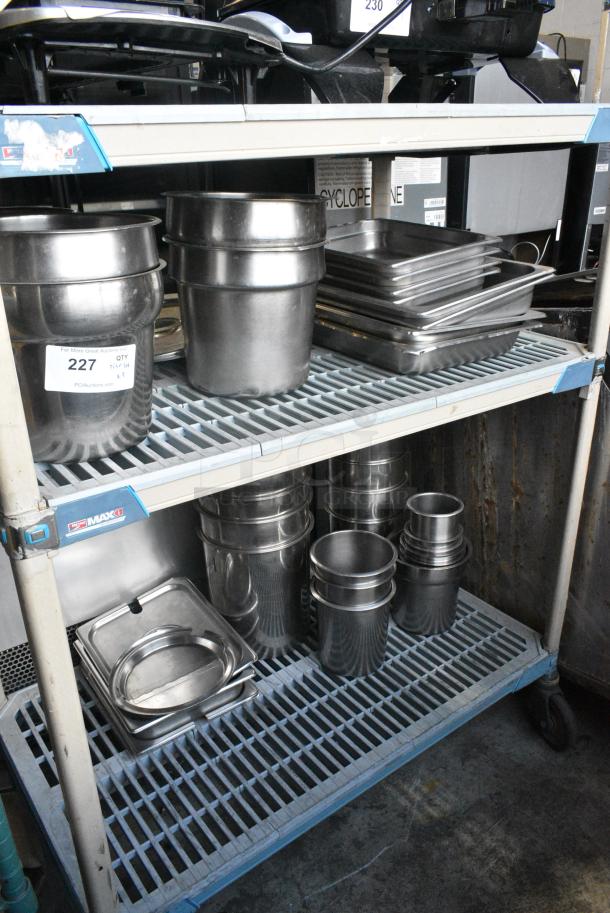 ALL ONE MONEY! Two Tier Lot of Various Items Including Stainless Steel Drop In Bins and Cylindrical Bins. - Image 1 of 6