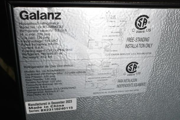 Galanz GLR33MBKE23 Mini Cooler. 115 Volts, 1 Phase. Tested and Powers On But Does Not Get Cold - Image 6 of 6