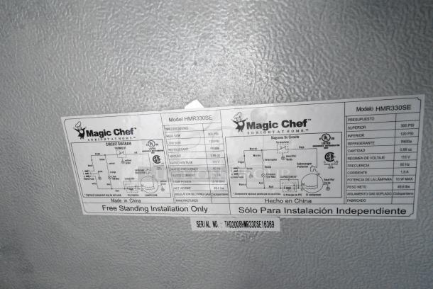 Magic Chef HMR330SE Mini Cooler. 115 Volts, 1 Phase. Tested and Powers On But Does Not Get Cold - Image 6 of 6
