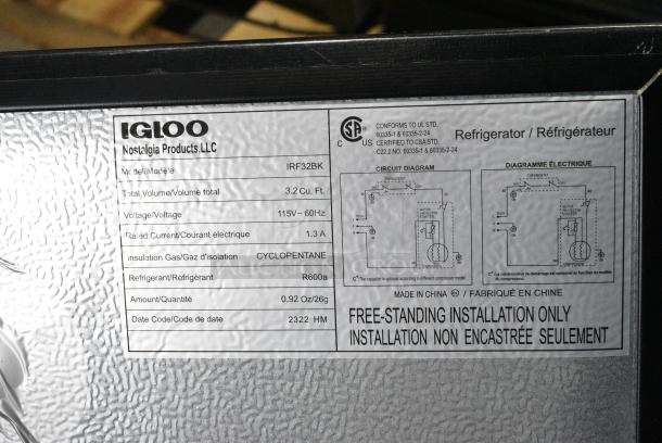 Igloo IRF32BK Mini Cooler. 115 Volts, 1 Phase. Tested and Working! - Image 6 of 6