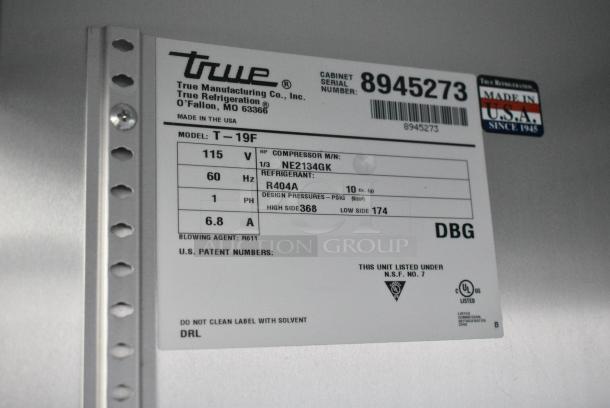 2016 True T-19F Stainless Steel Commercial Single Door Reach In Freezer w/ Poly Coated Racks. 115 Volts, 1 Phase. Tested and Working! - Image 4 of 4