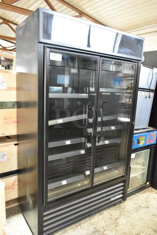2021 True TVM-48SL-HC Metal Commercial 2 Door Reach In Cooler Merchandiser w/ Metal Shelves. 115 Volts, 1 Phase. Tested and Working!