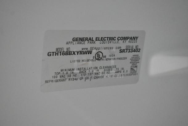 General Electric GE GTH16BBXYRWW Cooler w/ Freezer. 115 Volts, 1 Phase. Tested and Powers On But Does Not Get Cold - Image 8 of 8
