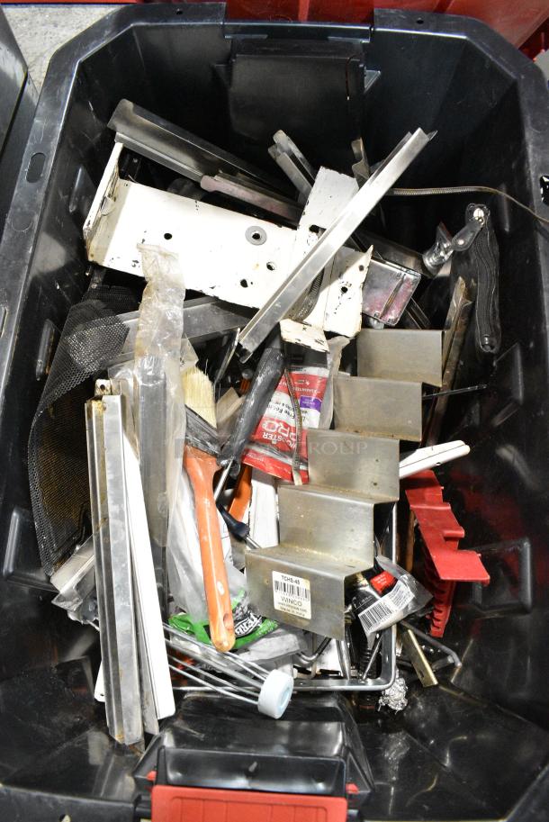 ALL ONE MONEY! Lot of 2 Bins of Various Items Including Stainless Steel Drop In Bins, Utensils, Bacon Presses, Poly Drip Trays, Paint Brushes, Metal Pieces - Image 8 of 18