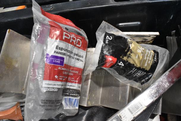 ALL ONE MONEY! Lot of 2 Bins of Various Items Including Stainless Steel Drop In Bins, Utensils, Bacon Presses, Poly Drip Trays, Paint Brushes, Metal Pieces - Image 11 of 18