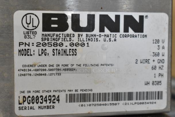 Bunn LPG Metal Countertop Coffee Bean Grinder. 120 Volts, 1 Phase. Cannot Test Due To Broken Power Button - Image 4 of 5
