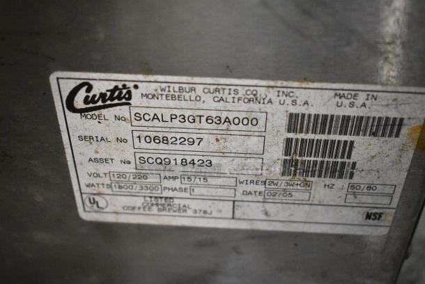 Curtis SCALP3GT63A000 Stainless Steel 3 Burner Coffee Machine w/ Hot Water Dispenser. 120/2220 Volts, 1 Phase. - Image 7 of 8