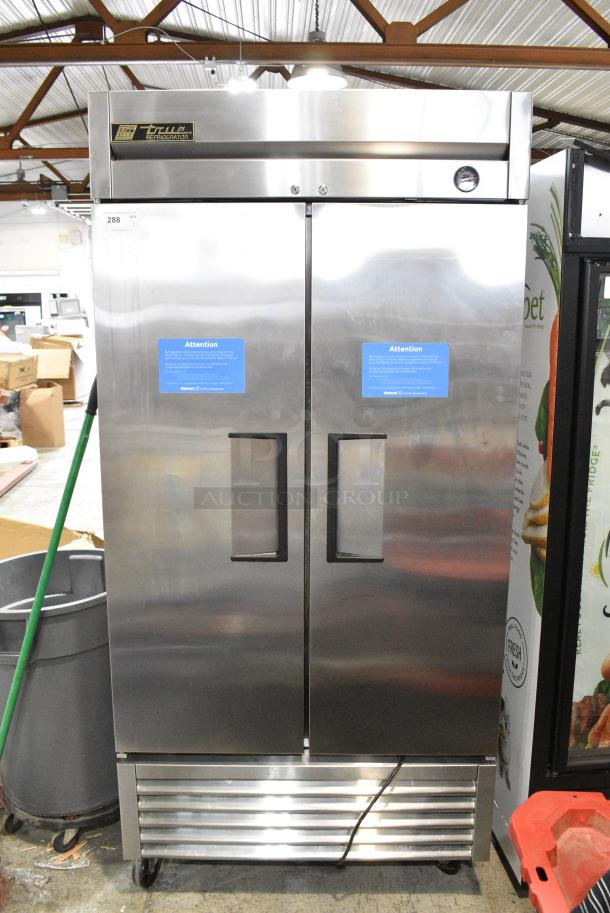 True T-35 Stainless Steel Commercial 2 Door Reach In Cooler on Commercial Casters. 115 Volts, 1 Phase. Tested and Working! - Image 1 of 9