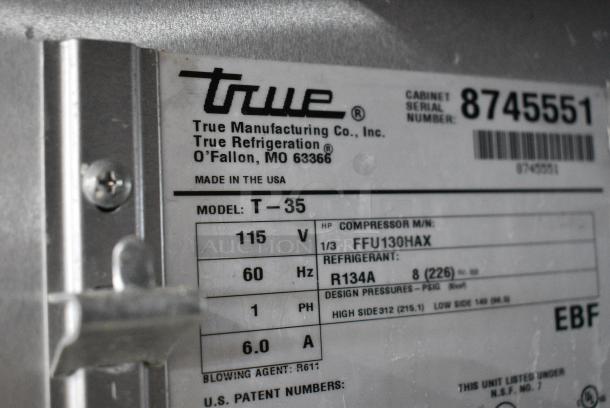 True T-35 Stainless Steel Commercial 2 Door Reach In Cooler on Commercial Casters. 115 Volts, 1 Phase. Tested and Working! - Image 8 of 9